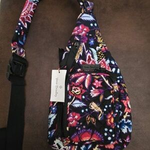 Vera Bradley Quilted Floral Sling Crossbody - Black with Pink, Purple & Blue